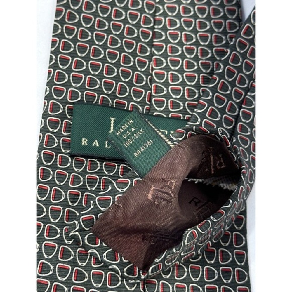 Lauren‎ Ralph Lauren Tie 100%Silk Green With Geometric Pattern Italy - EUC - Picture 5 of 6